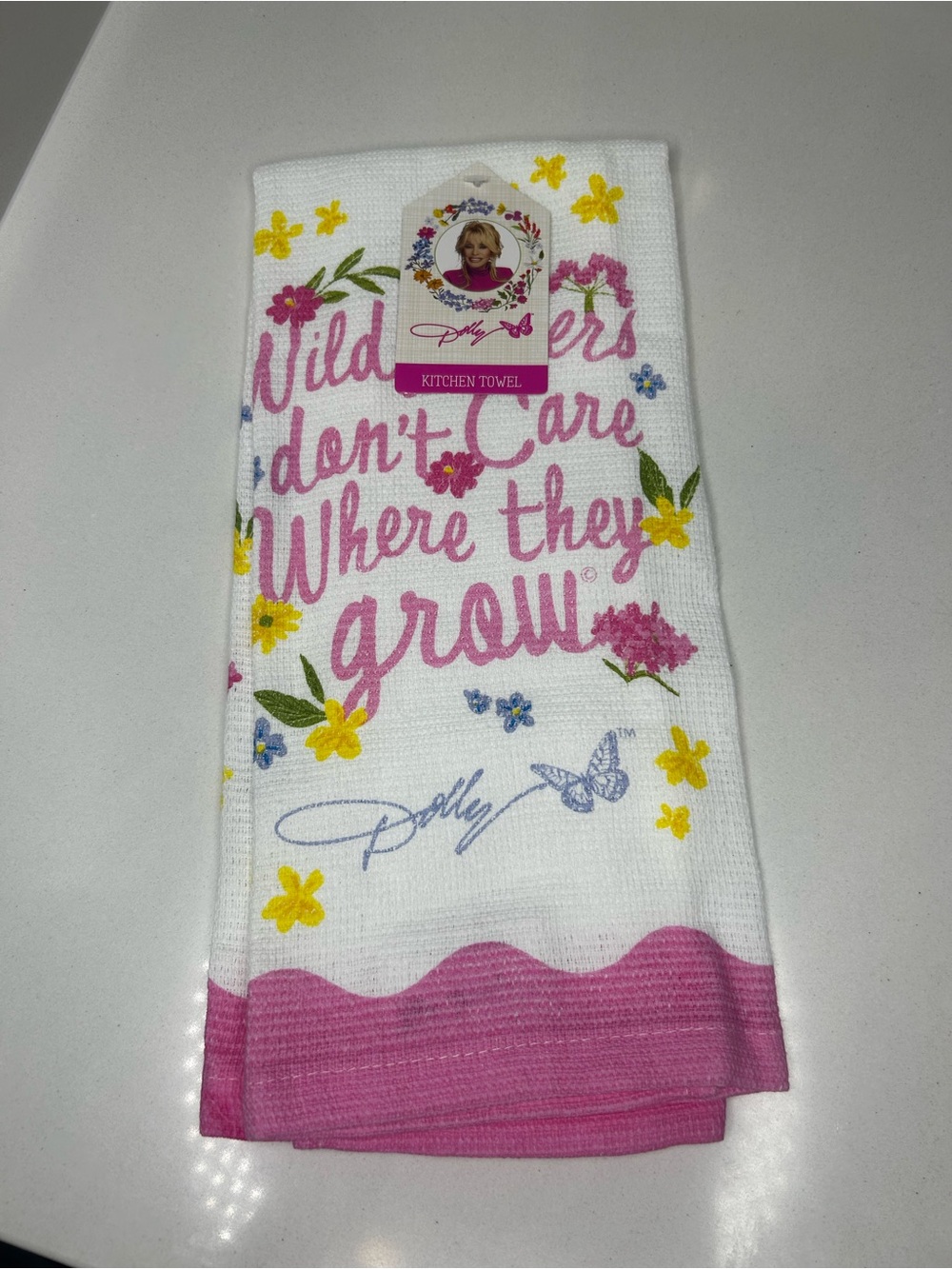 NWT Dolly Parton Signature Pink Floral Kitchen Towel